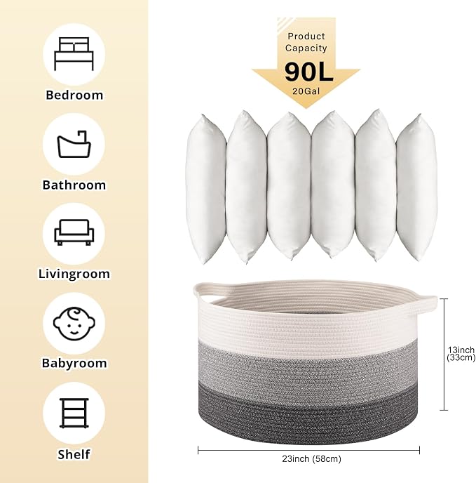OIAHOMY 90L Extra Large Blanket Basket - Image 3