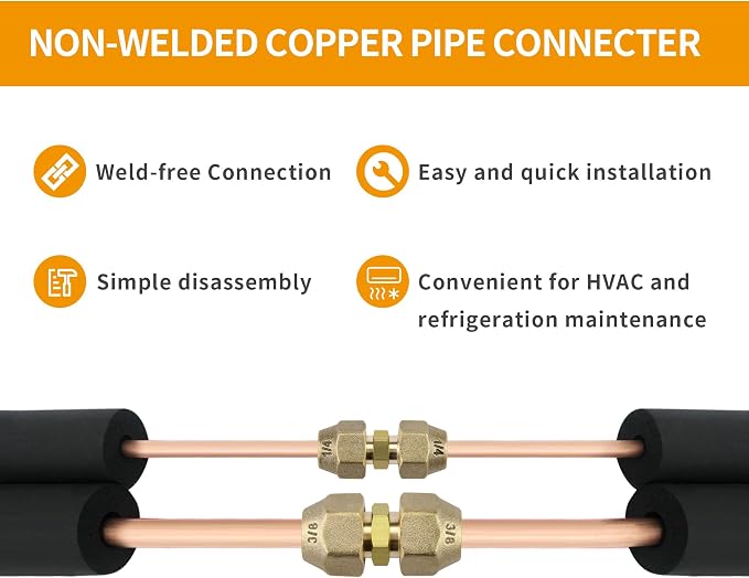 2-Pack 1/4 and 3/8 Inch AC Copper Pipe Extension Connectors | Includes 2 union - Image 3