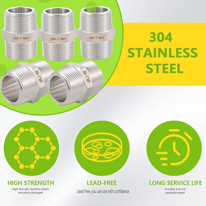 2PCS Hex Nipple 1" x 1" Male Pipe Fittings, 304 Stainless Steel 1 inch NPT - Image 6