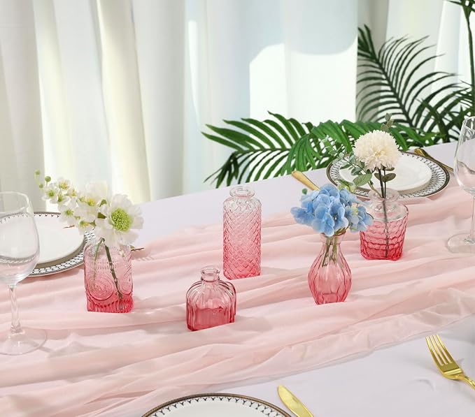 5pcs Pink Glass Bud Vase Set, Small Flower Vases - Image 4