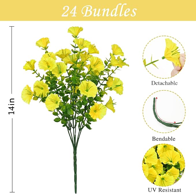 24 Bundles Artificial Flowers for Outdoors Faux Plants Outdoor, UV Resistant - Image 3