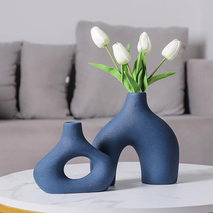 CEMABT Blue Ceramic Vase Set of 2 - Image 6