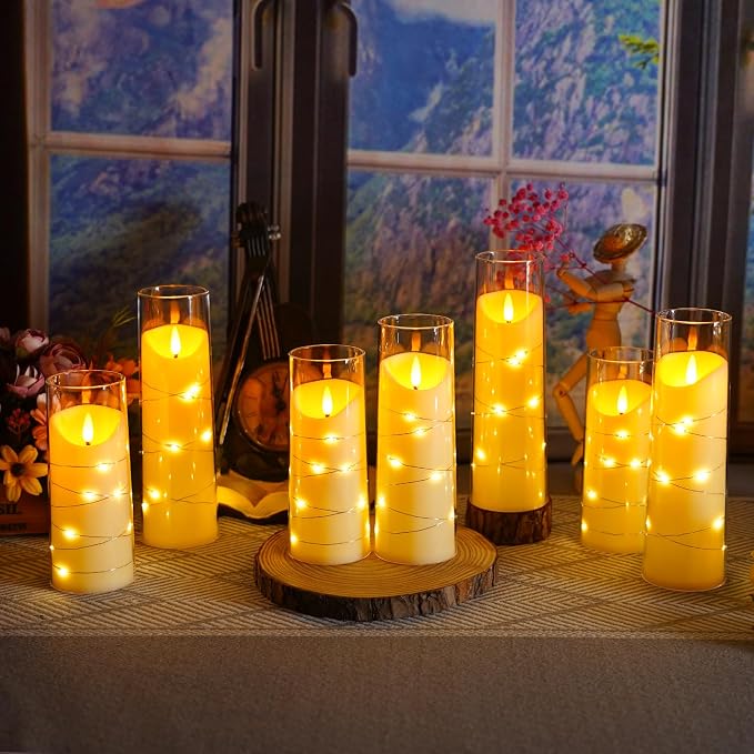 Eebuss Flameless Candles with Embedded Star String, Battery Operated LED Pillar - Image 5
