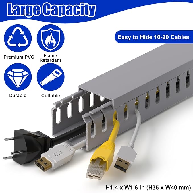 1.4"H x 1.6"W Cable Raceway, 99in Under Desk Wire Management Channel, 16.5in - Image 3
