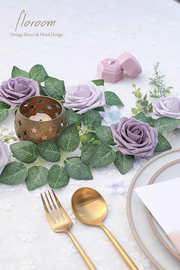 Artificial Flowers 25pcs Real Looking Lavender African Violet Purple Foam Fake - Image 6