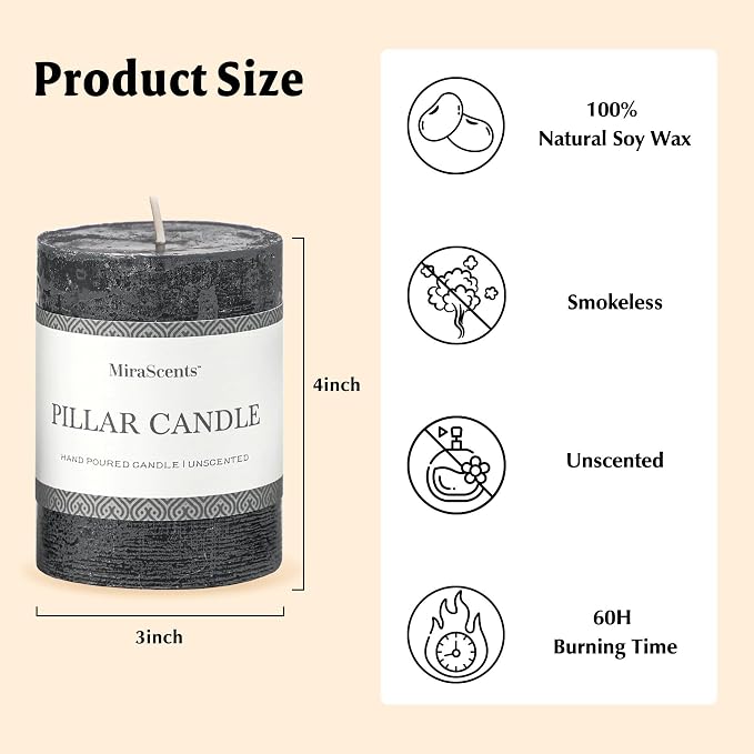 3x4 Inch Black Pillar Candles Set of 3 - Image 6