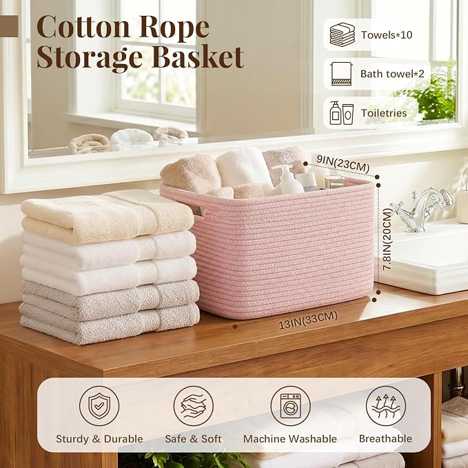 OIASKET 4Packs Natural Cotton Rope Storage Baskets - Image 2