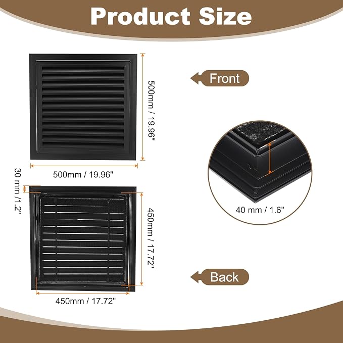 PATIKIL 18" x 18" Return Air Vent Cover, Aluminum Alloy Return Air Grille - Image 2