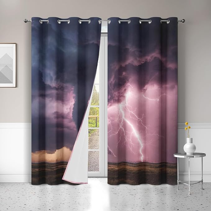 Tornado Curtains for Bedroom Living Room Decor, Lightning Storm Blackout - Image 2