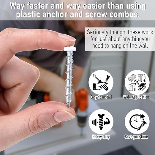 Blulu 200 Pcs Drywall Anchors 1/4 x 1-1/2 Inch Pan Head Alloy Steel Light Wall - Image 4