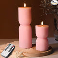 Pink Ribbed Flameless Pillar Candles by Girimax