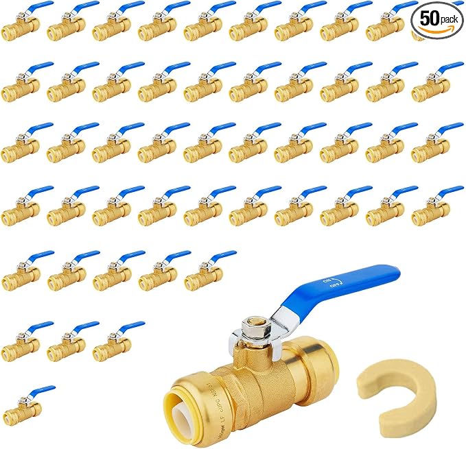 3/4" Ball Valves, 50 Pack Push Fit Shut Off Valves by Unknown
