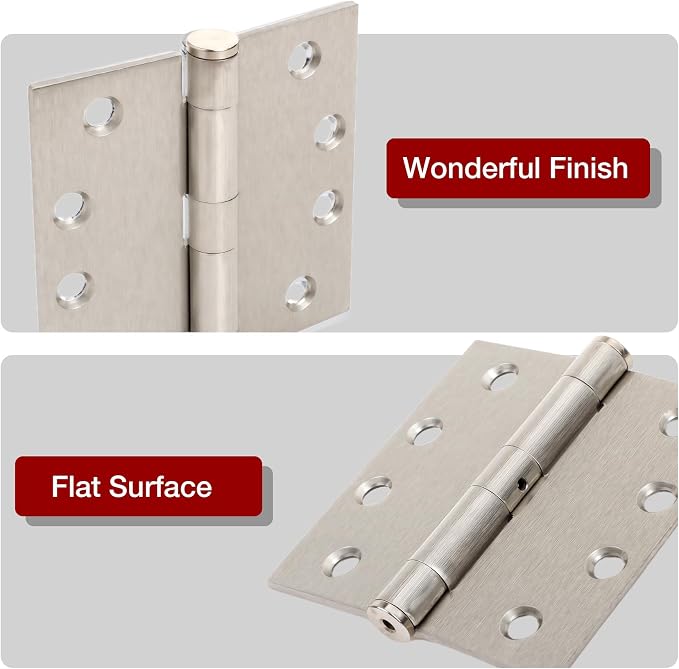 TDCHINGES Heavy Duty Door Hinges Brushed Nickel 4.5" x 4 1/2" Satin Square | 2 - Image 4