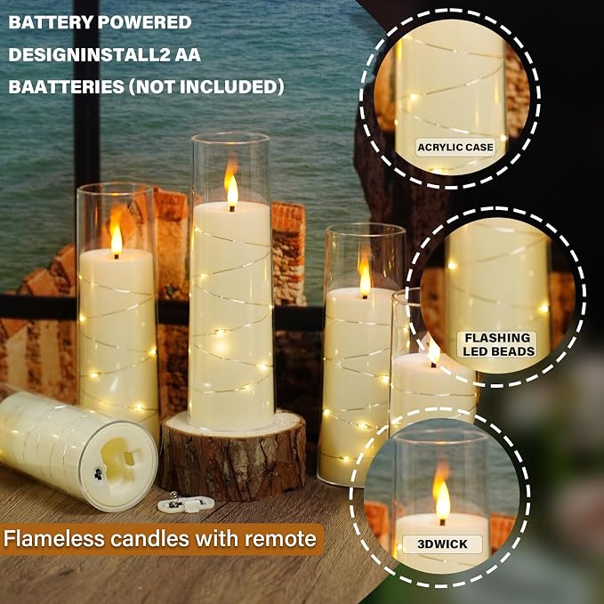 Nimiko Flickering Flameless LED Candles, Battery Operated Candles 9 Pcs - Image 3