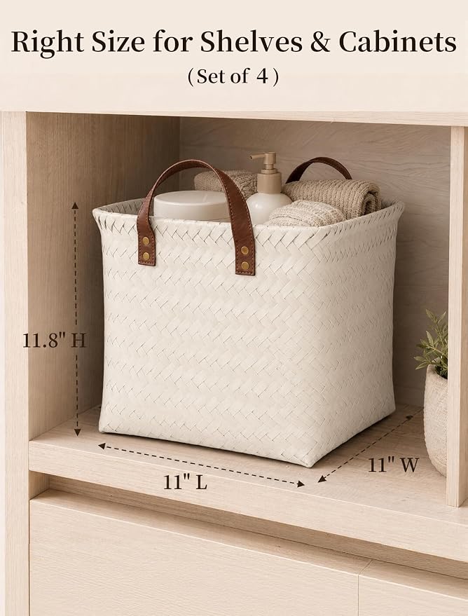 Wicker Storage Baskets, 4 Pack Woven Baskets - Image 2