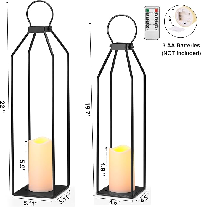 Perfnique Modern Farmhouse Lantern Decor, 19.7'' 22'' Set of 2 Black Metal - Image 3