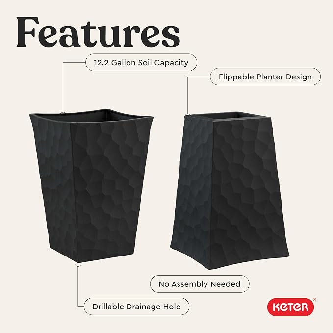 Keter Stone Tapered Planter Set of 2, Tall 26.4‑Inch Resin Outdoor Flower Pots - Image 4