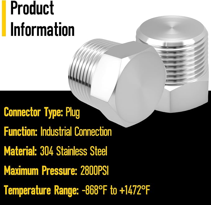 Outer Hex Head Thread Pipe Plug Fitting, HONSNKS 2PCS 1/2" NPT Male 304 - Image 5