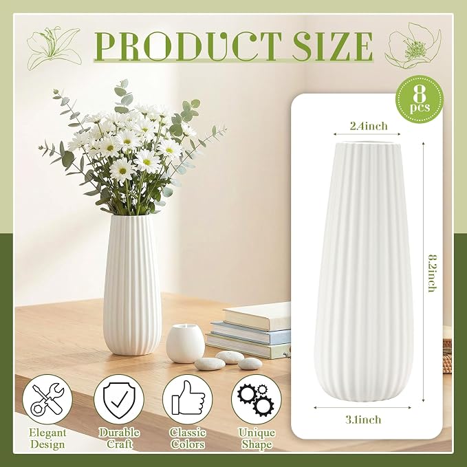 Qinyoung White Ceramic Bud Vase Set of 8 - Image 2