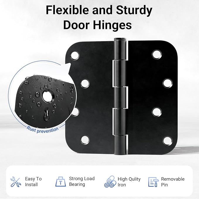 3 Pack 4 Inch Door Hinges Matte Black, Heavy Duty Solid Iron Interior & - Image 4