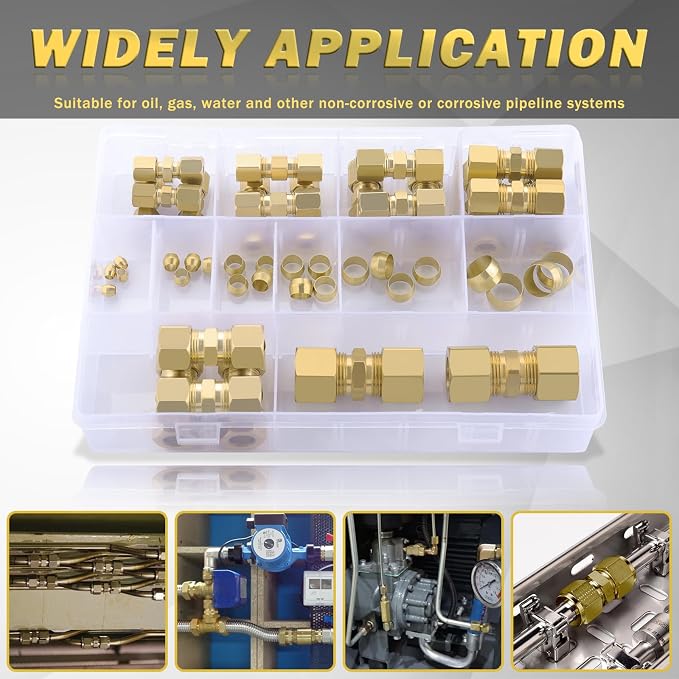 46pcs Brass Compression Tube Pipe Fittings Assortment Kit, 1/8" 3/16" 1/4" - Image 6