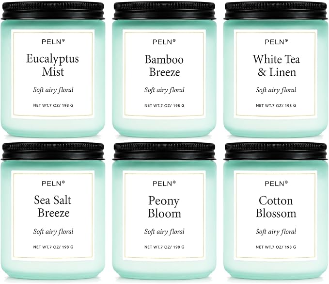 Scented Candles Gift Set, Fresh Botanical Scents | Eucalyptus, Sea Salt & by PELN
