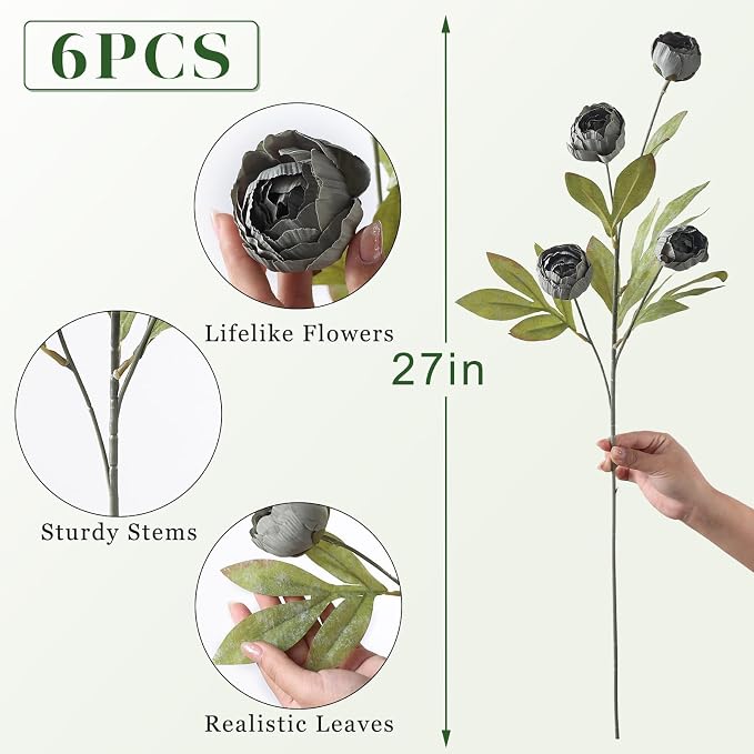 6 Pcs 27" Faux Silk Peony Artificial Flowers Stems - Image 5