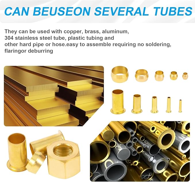 168PCS Tube OD（1/4" 5/16" 3/8" 1/2" Brass Compression Sleeves Ferrules & Insert - Image 2
