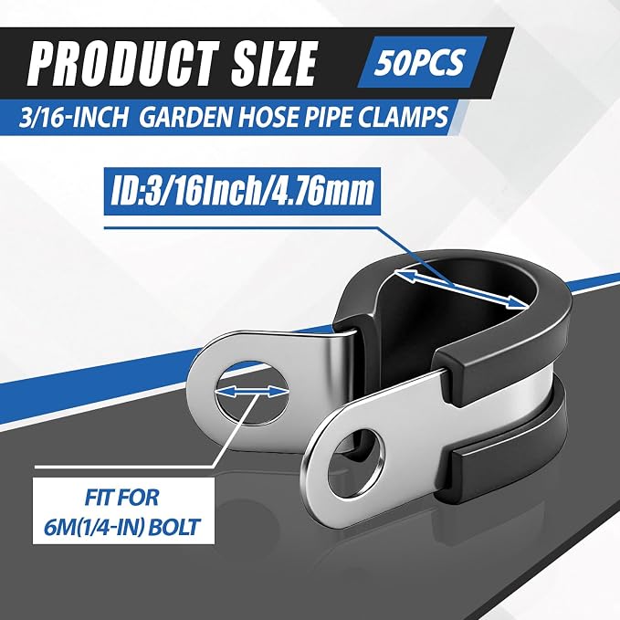 50 Pcs 3/16 Inch Cable Clamps Stainless Steel Pipe Clamps Holder Rubber Coated - Image 2