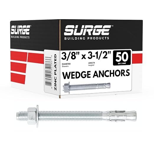 3/8" x 3-1/2" Zinc-Plated Wedge Anchors by SurgeBuildingProducts