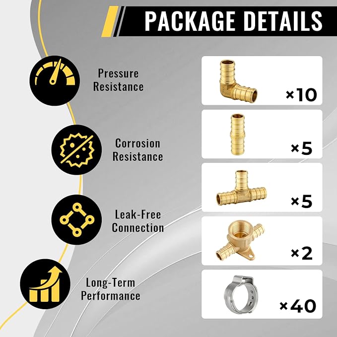 62 Pack Foskan 1/2 Inch PEX Barb Crimp Fittings Set | Includes 10pcs Elbows - Image 3