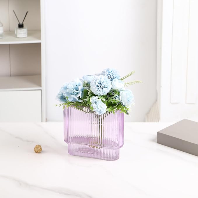 Ribbed Vase, Modern Vases for Living Room, Dining Table, 7 Inch - Image 5