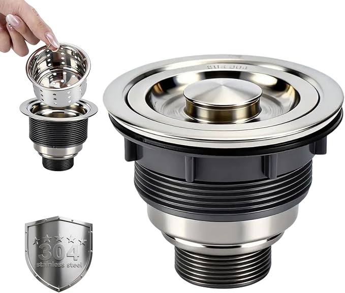 Kitchen Sink Drain Assembly, Stainless Steel Removable Deep Sink Strainer Basket by BUYNOW