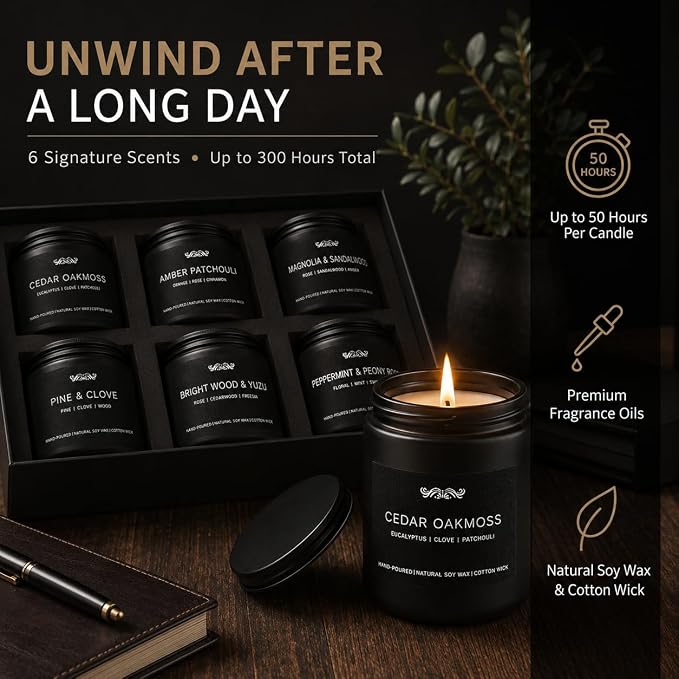 6 Pack Candles for Home Scented Aromatherapy Candles Gifts Set for Men - Image 3