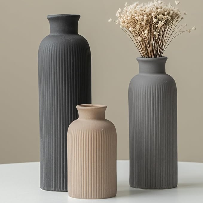 Modern Ceramic Vase Set, 3-Piece Decorative Vases - Image 2