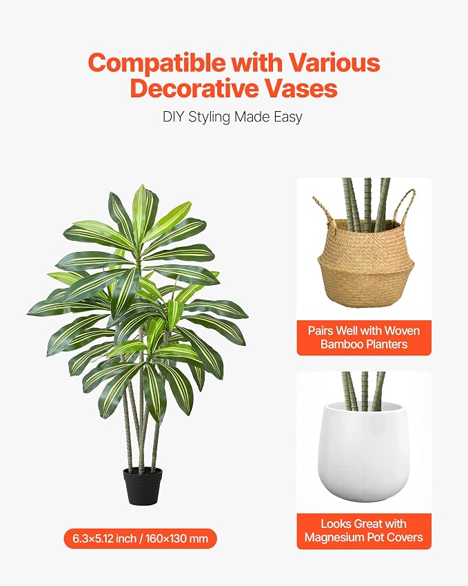 VEVOR Artificial Dracaena Tree 5 ft, Fake Palm Tropical Plants - Image 5