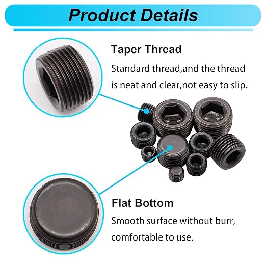 26PCS Black Pipe Plug Fitting Assortment Kit, Carbon Steel 5 Sizes 1/8" 1/4" - Image 3