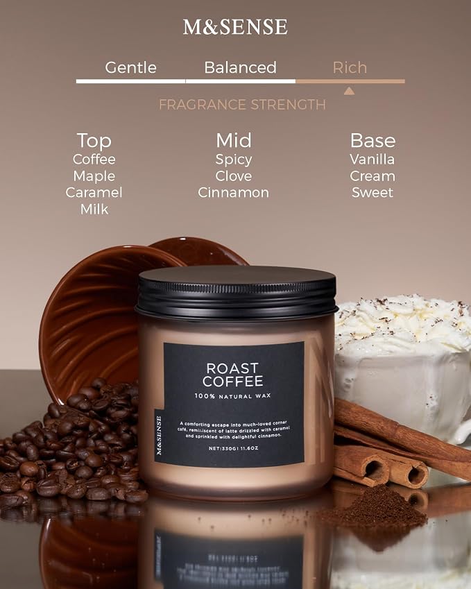 M&SENSE Coffee Home Scented Candles, 11.6oz Organic Soy Wax, 70-Hour | Long - Image 2