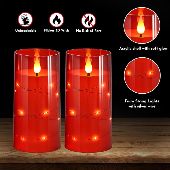 NURADA Flickering Flameless Candles: Built-in Star String Lights Battery - Image 3