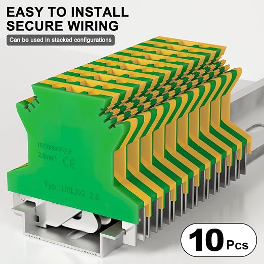 10Pcs USLKG2.5 Ground Circuit Connection Terminal Block, 2.5 mm²AWG | 10 Pcs - Image 5