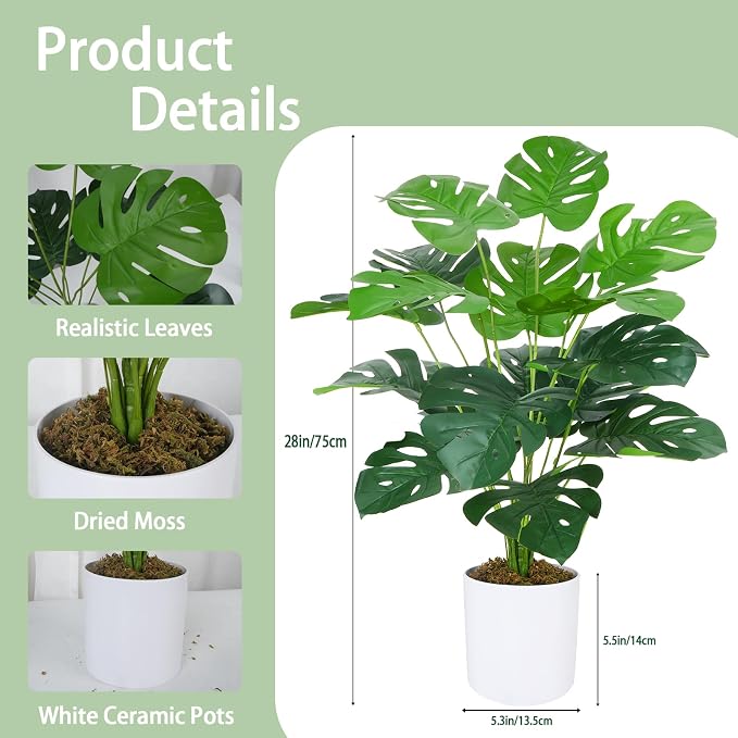 GTIDEA 2 Pcs Artificial Monstera Deliciosa Plants - Image 3