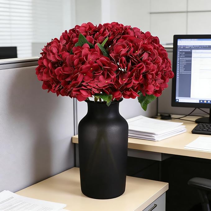 Kimura's Cabin 6Pcs Hydrangea Artificial Flowers Silk Hydrangeas, Dark Red | - Image 9