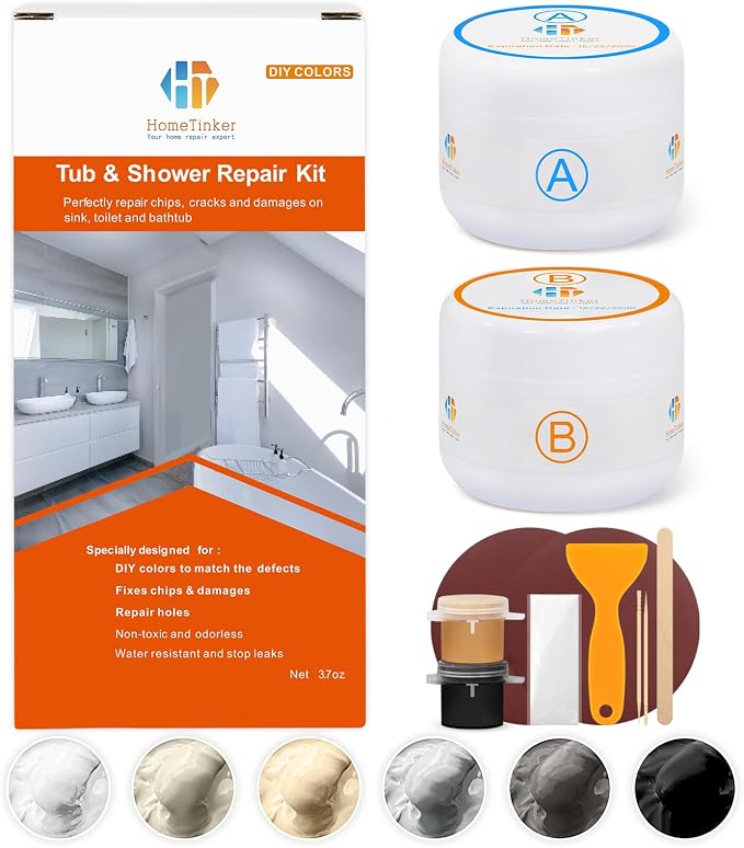 Tub, Tile and Shower Repair Kit, 3.7oz Fiberglass Repair Kit, Porcelain Repair by HT+HOMETINKER