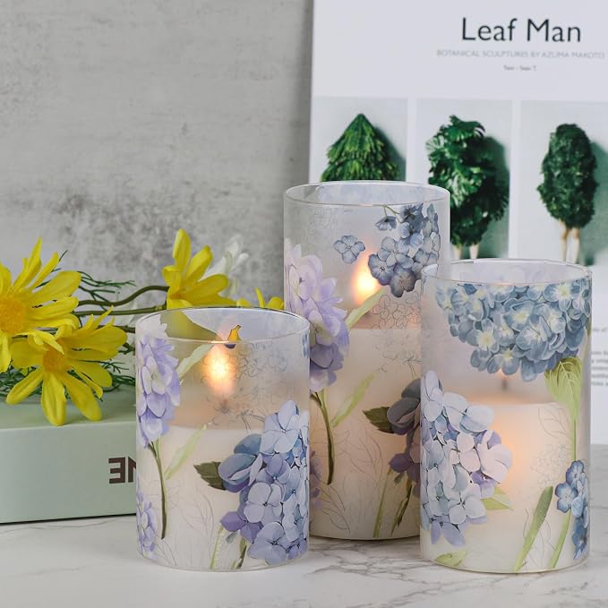 Hydrangea Glass Flameless Candles Batttery Operated Remote Timer | LED - Image 7