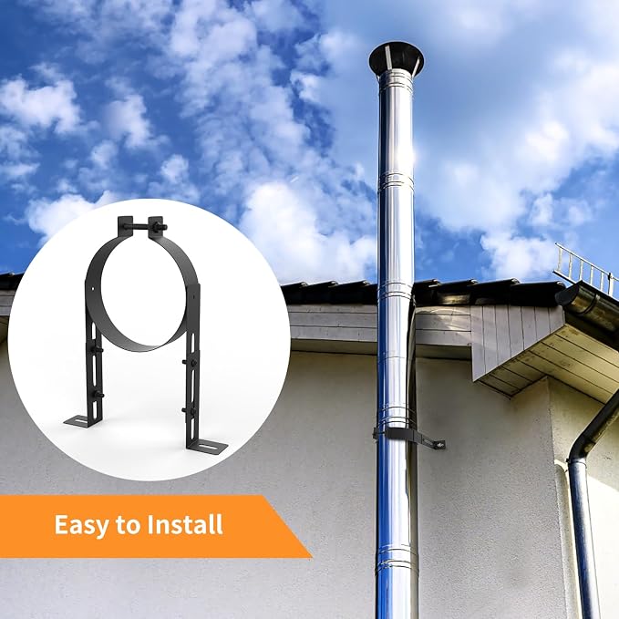 6 Inch Chimney Pipe Support Bracket, Adjustable Vent Wall Strap, Stainless - Image 6