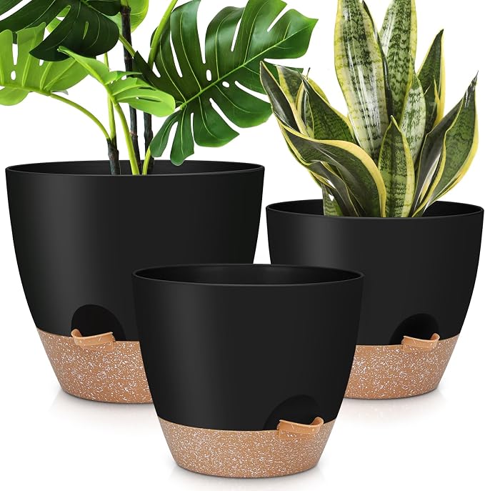 YNNICO 12" 10" 9" Large Self Watering Plant Pots, 3 Pack Flower Pots Planters by AFamilyofGardenLovers