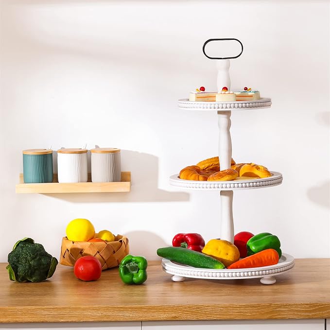 Urban Deco Wooden Tiered Tray 3-Tier Decorative Tray Stand Farmhouse Serving - Image 5