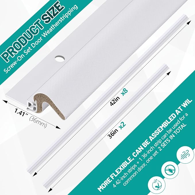 Yuntau 10 Pcs Screw on Door Weather Stripping 42" 36" Exterior Door Weather - Image 2