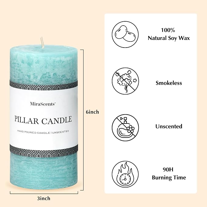 3x6 Inch Turquoise Pillar Candles Set of 3 - Image 3