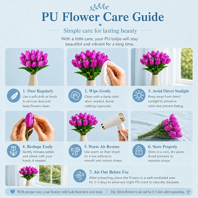 Mandy's 20pcs Artificial Lavender Tulips | 13.5 Inch Lifelike PU Tulips Faux - Image 6